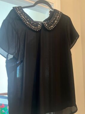 torrid Black Sheer Blouse with Embellished Peter Pan Collar